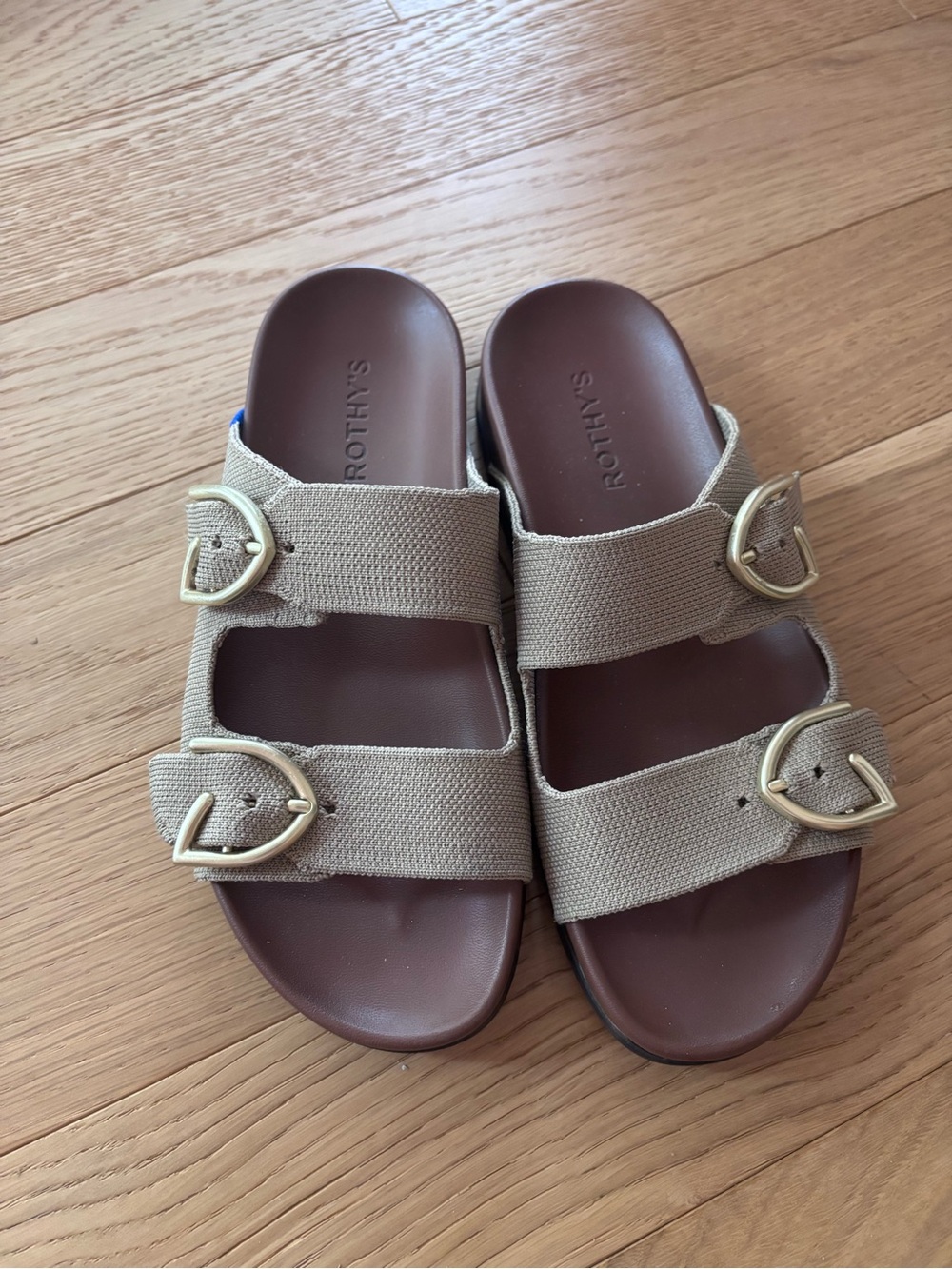 Rothy's Two-Strap Slide Sandal in Khaki and Brown